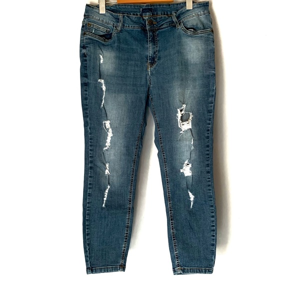 MyStyle Ladies Distressed Blue Skinny Jeans - Picture 1 of 8